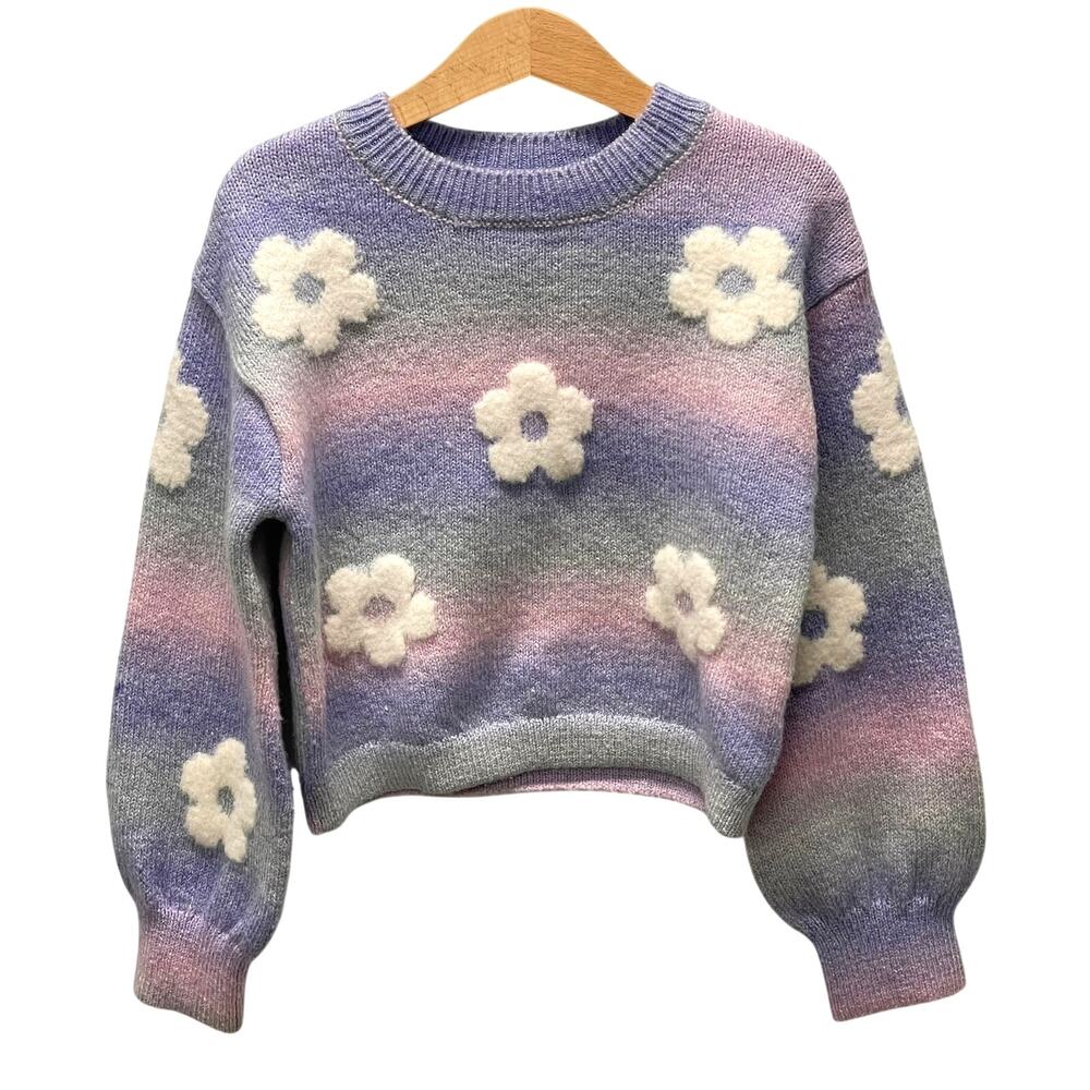 Cupcakes and cashmere Girls Sweater S 5/6 Flowers Purple Pink Ombre Retro Twee